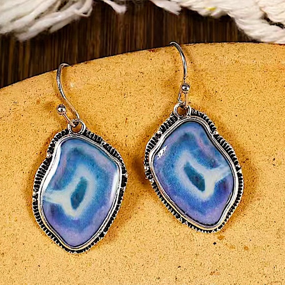 Silver Vintage Equestrian Western Inlay Antique Dangle Drop Earrings - Picture 2 of 5